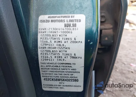 1999 Isuzu Rodeo Ls/Lse/S 3.2L z USA, uszkodzony, nr VIN 4S2CK58W5X4322380